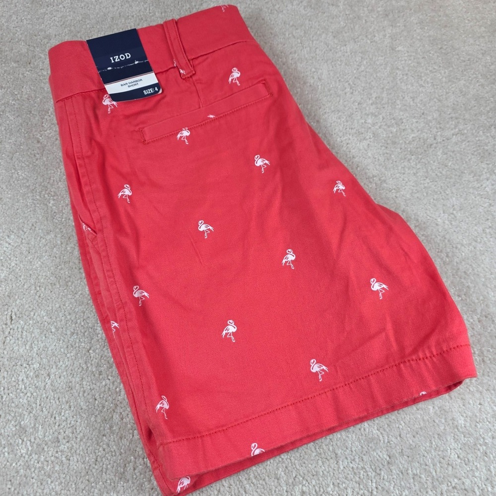 Izod Bar Harbor Shorts Womens 4 Red Flamingo Chino Flat Front Slash Pocket NWT